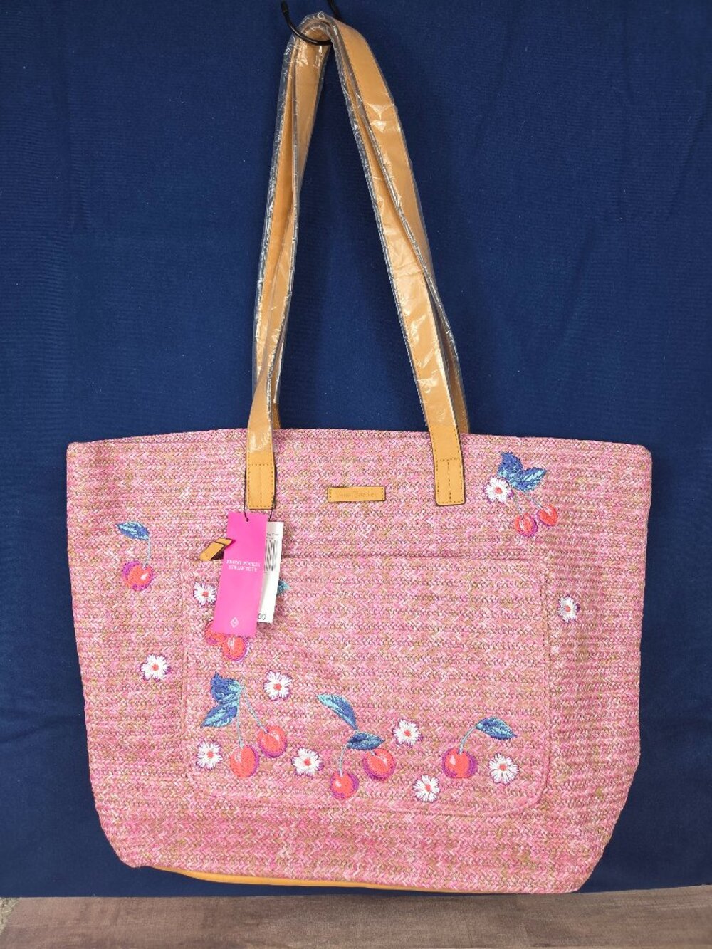 Vera Bradley Pink Cherry Straw Tote